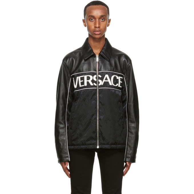 Versace Black Leather Blouson Jacket Versace