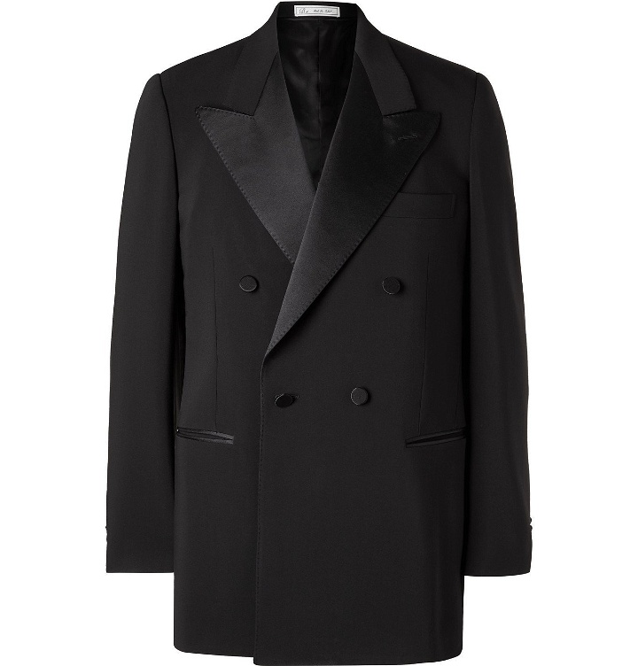 Photo: UMIT BENAN B - Double-Breasted Satin-Trimmed Wool-Blend Tuxedo Jacket - Black