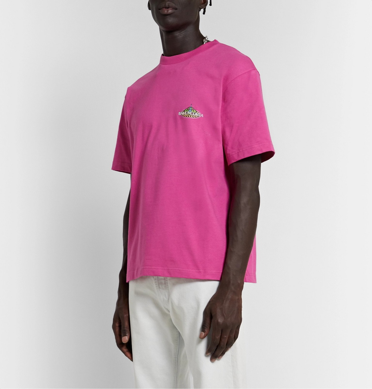 Balenciaga Logo Cotton Jersey T-shirt In Light Pink/white
