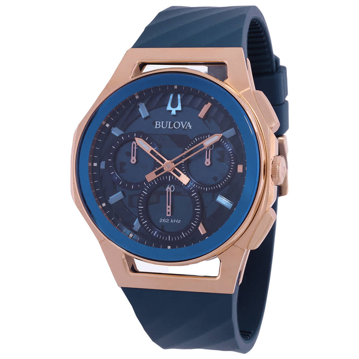 Bulova Marc Anthony CURV Chronograph Quartz Blue Dial Mens Watch 97A185