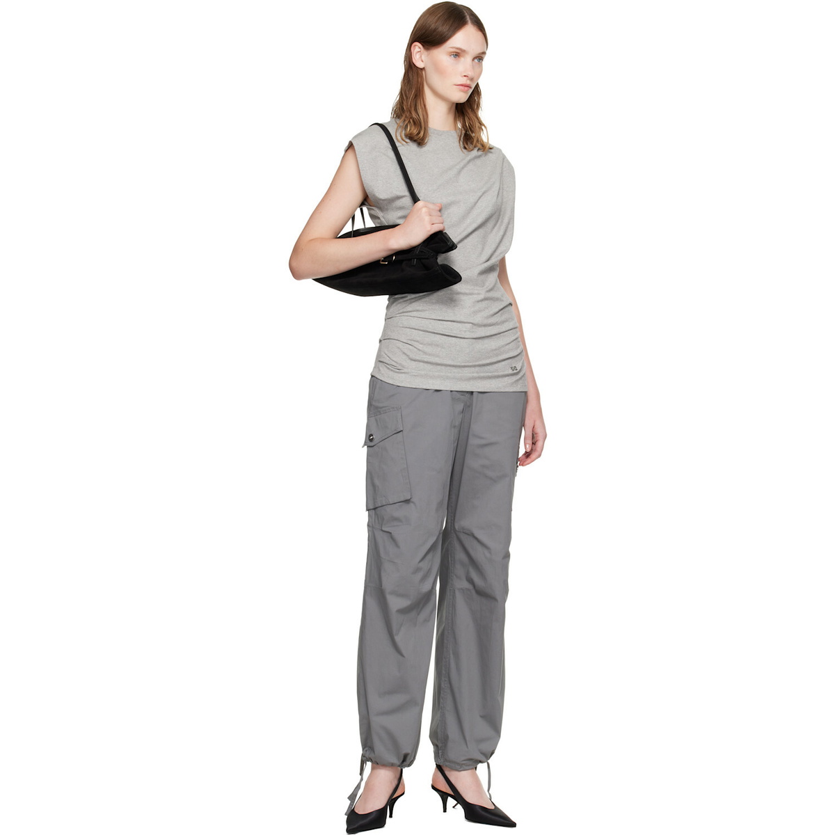 GANNI Gray Stretch Cotton Pocket Cargo Pants