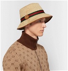 Gucci - Logo-Appliquéd Striped Webbing-Trimmed Canvas Bucket Hat - Beige
