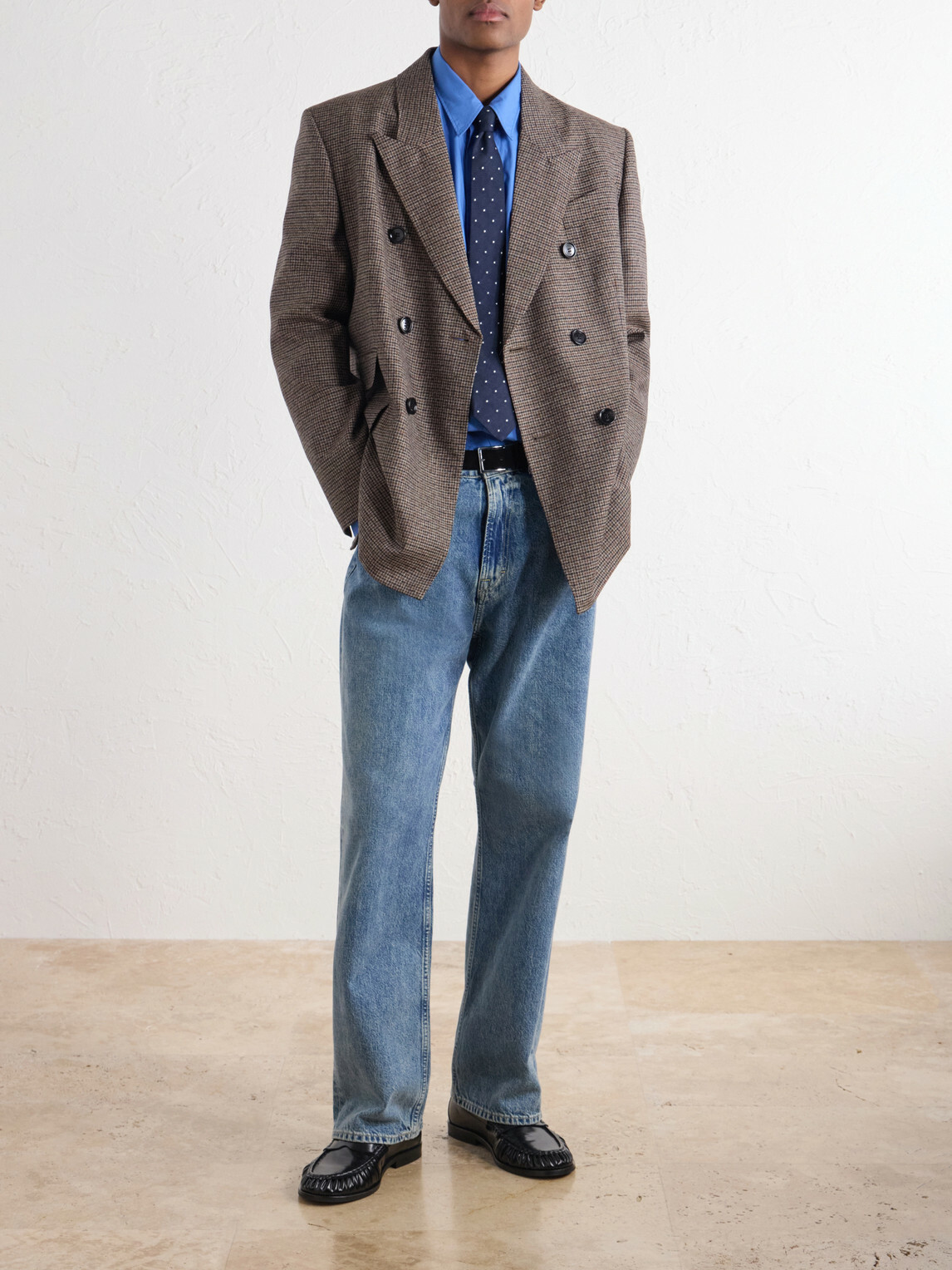 AMI PARIS - Double-Breasted Houndstooth Virgin Wool Blazer - Brown