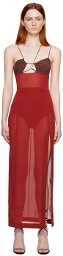 Nensi Dojaka Red & Brown Asymmetric Maxi Dress