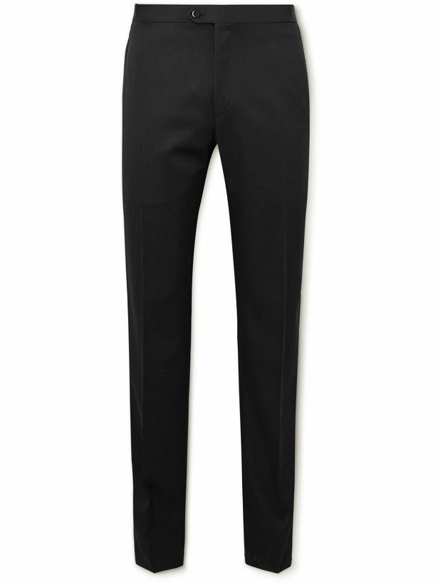 Photo: Brioni - Straight-Leg Silk-Trimmed Wool Tuxedo Trousers - Black