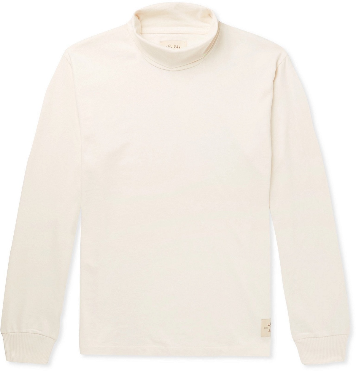 Photo: Holiday Boileau - Mock-Neck Cotton-Jersey T-Shirt - Off-white