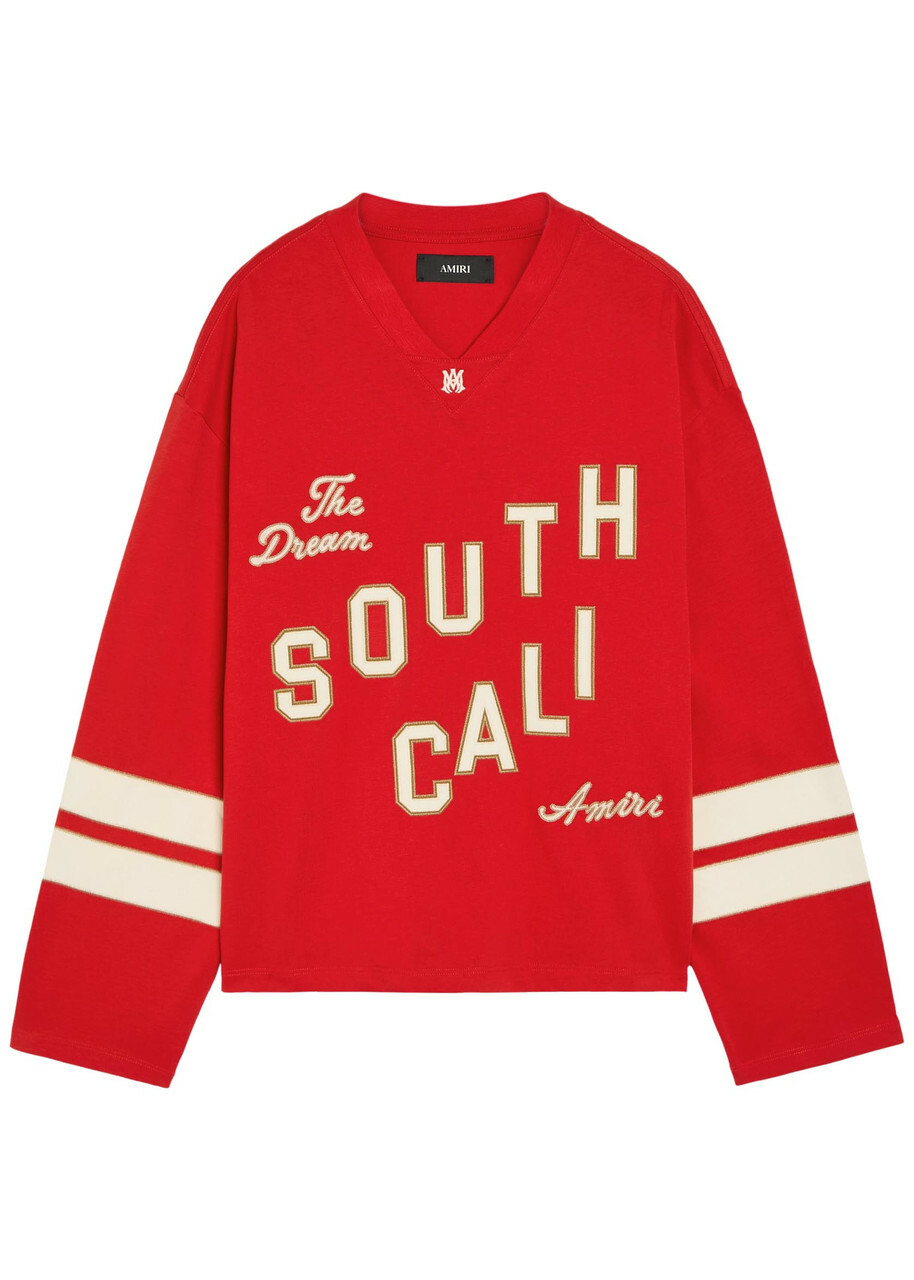 Amiri South Cali Appliquéd Cotton Football T-shirt White And Red