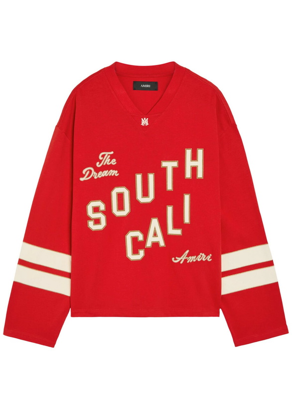 Photo: Amiri South Cali Appliquéd Cotton Football T-shirt White And Red