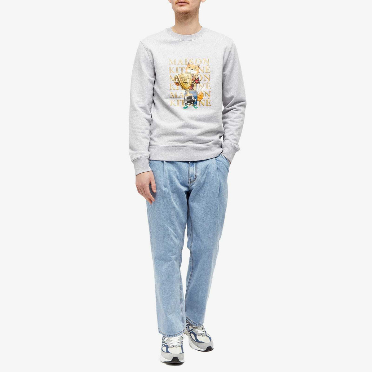 Maison Kitsuné Men's Fox Champion Regular Crew Sweat in Grey ...