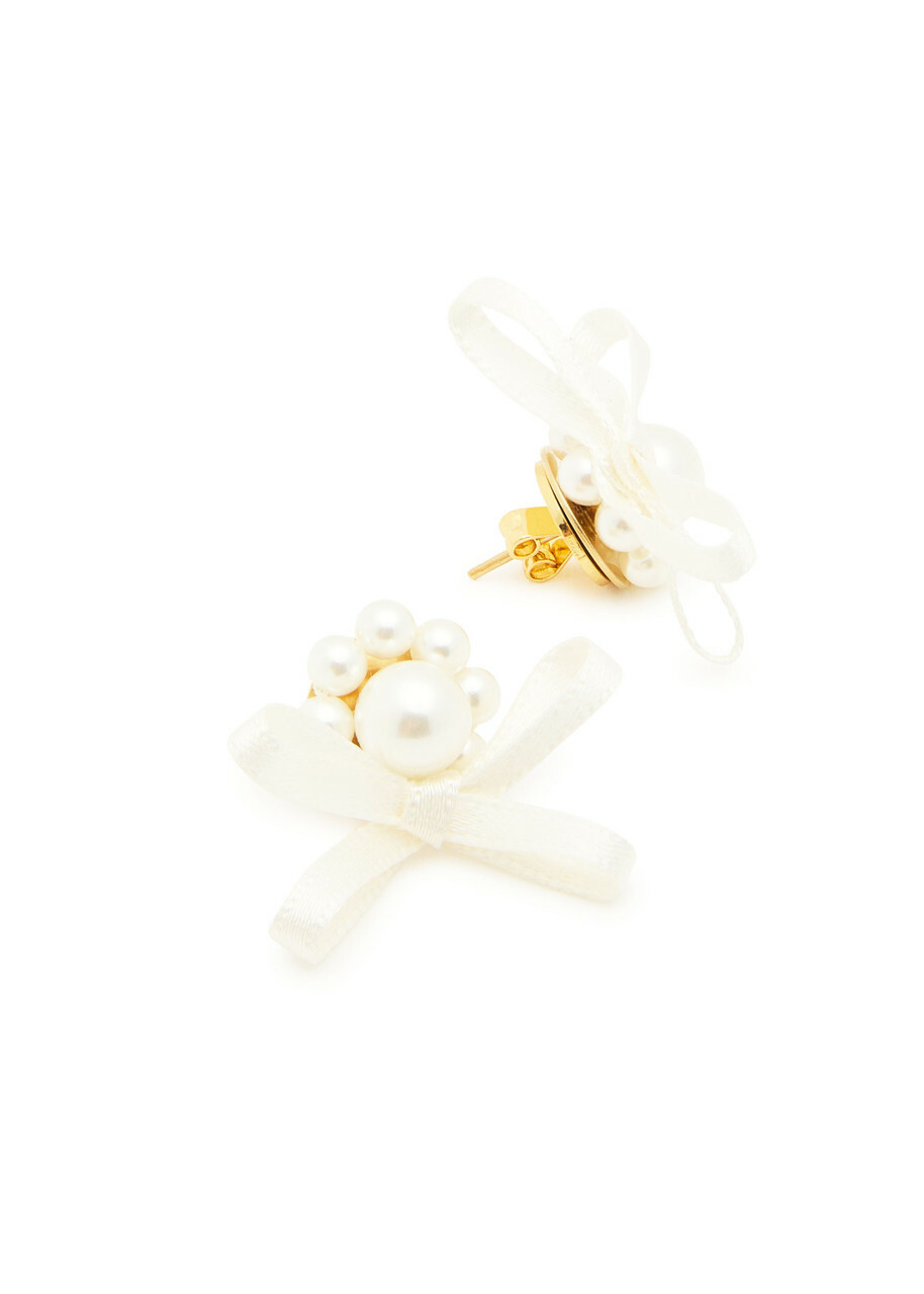 Simone Rocha Petite Bow Crystal-embellished Stud Earrings - Pearl - One Size
