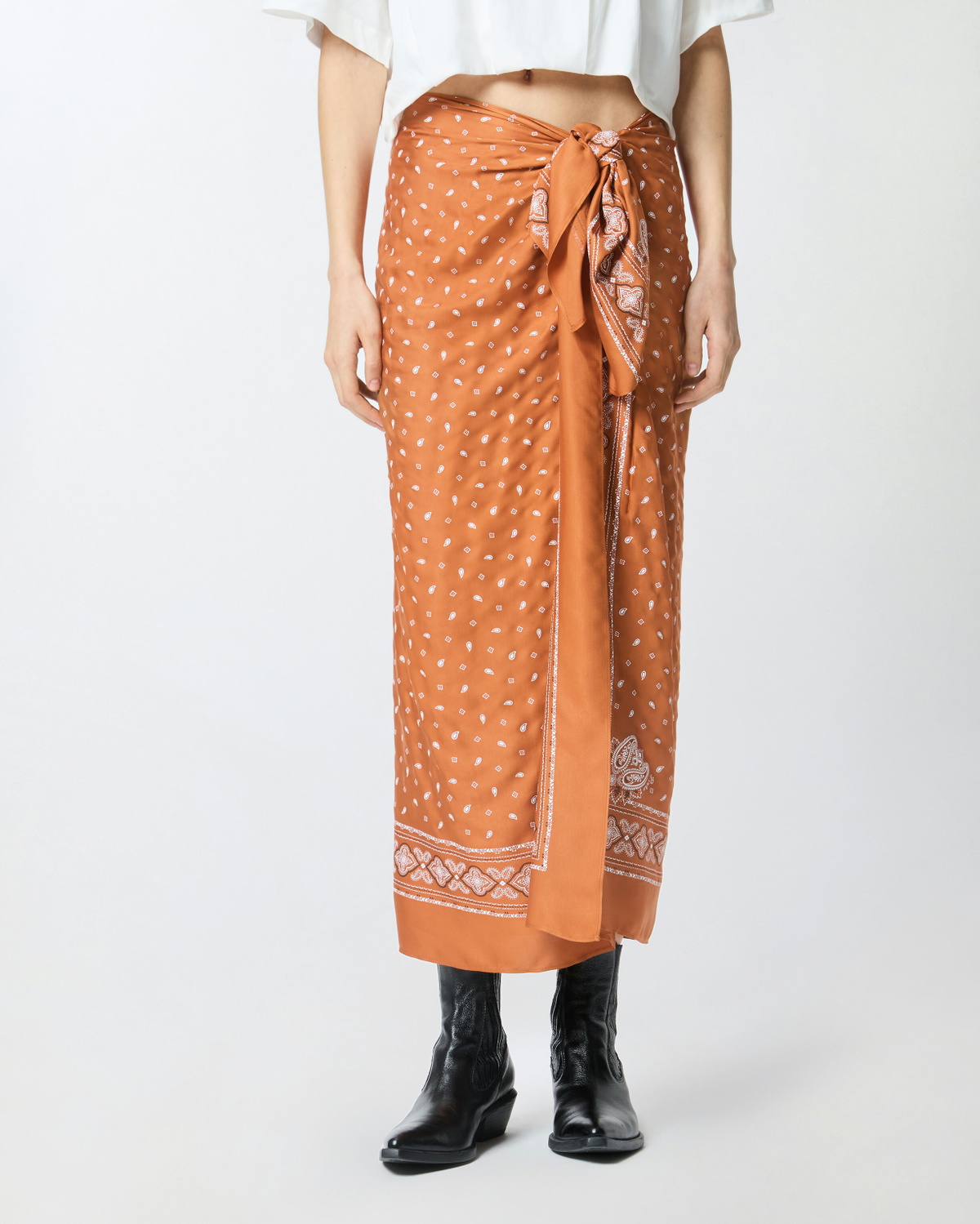 Pinko Bandana Print Sarong Midi Skirt Burnt/White