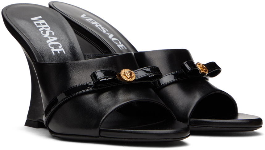 Versace Black Gianna Ribbon Wedge Mules