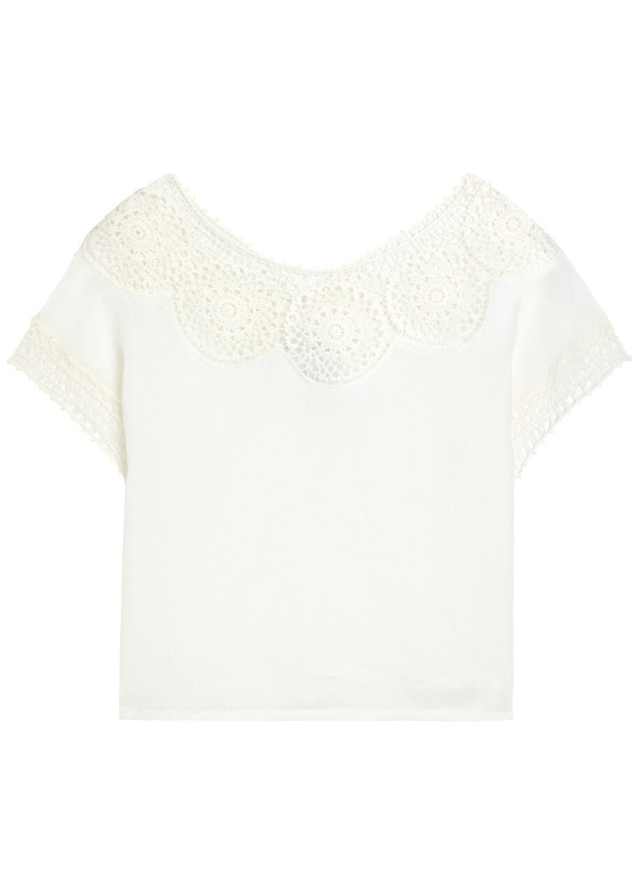Nili Lotan Caila Embroidered Ramie top Off White
