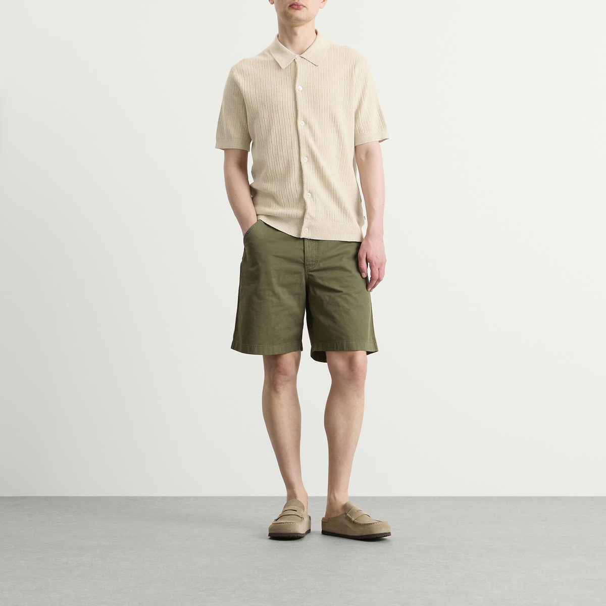 NN07 Men's Nolan Polo Cardigan in Ivory Mouliné