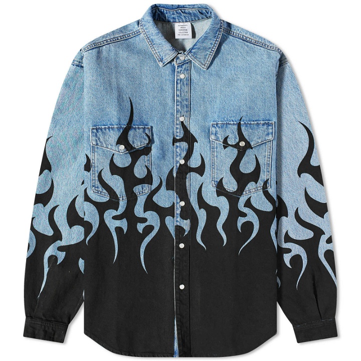 Photo: Vetements Flame Print Denim Shirt in Light Blue