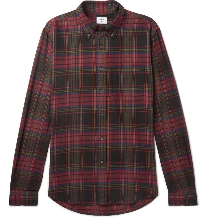 Photo: Aspesi - Button-Down Collar Checked Cotton-Flannel Shirt - Men - Red