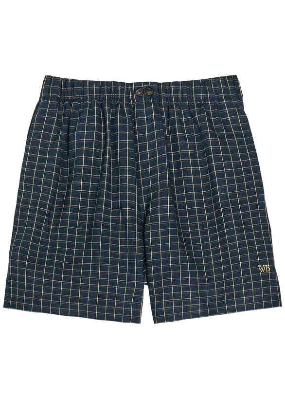 Photo: Wales Bonner Sunday Logo Checked Stretch-linen Shorts Multicoloured 1