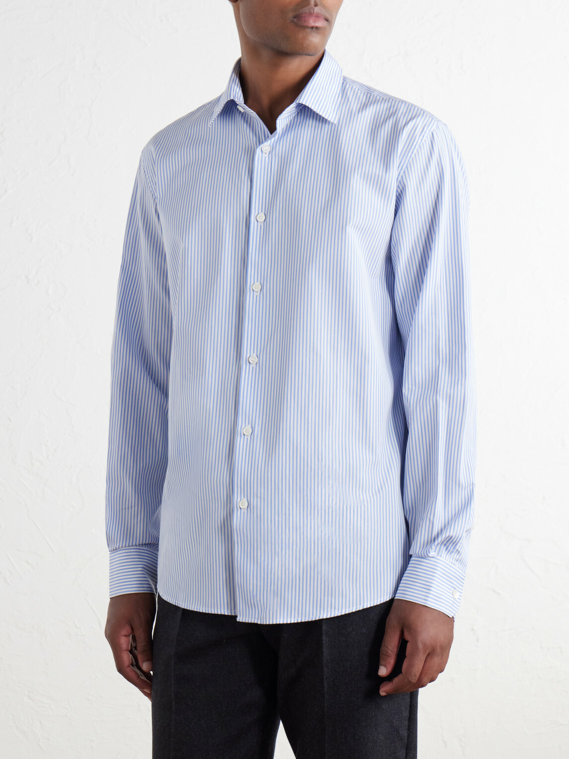 Sunspel - Striped Classic-Collar Cotton-Poplin Shirt - Blue