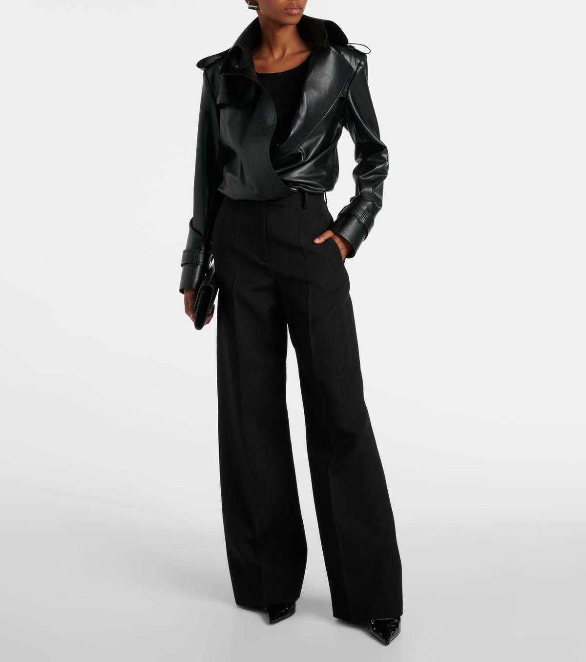 Lotus water＆Night ボディスーツ Faux leather bodysuit in black