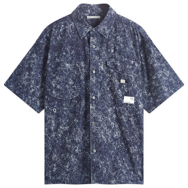 Photo: Uniform Experiment Men's Indigo Print Fishing Shirt in White