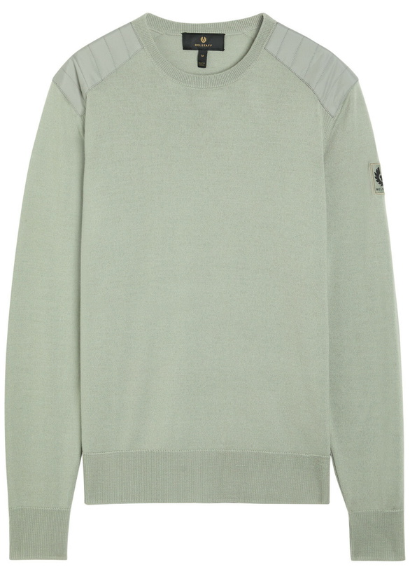 Photo: Belstaff Kerrigan Panelled Shoulders Wool-blend Jumper Khaki