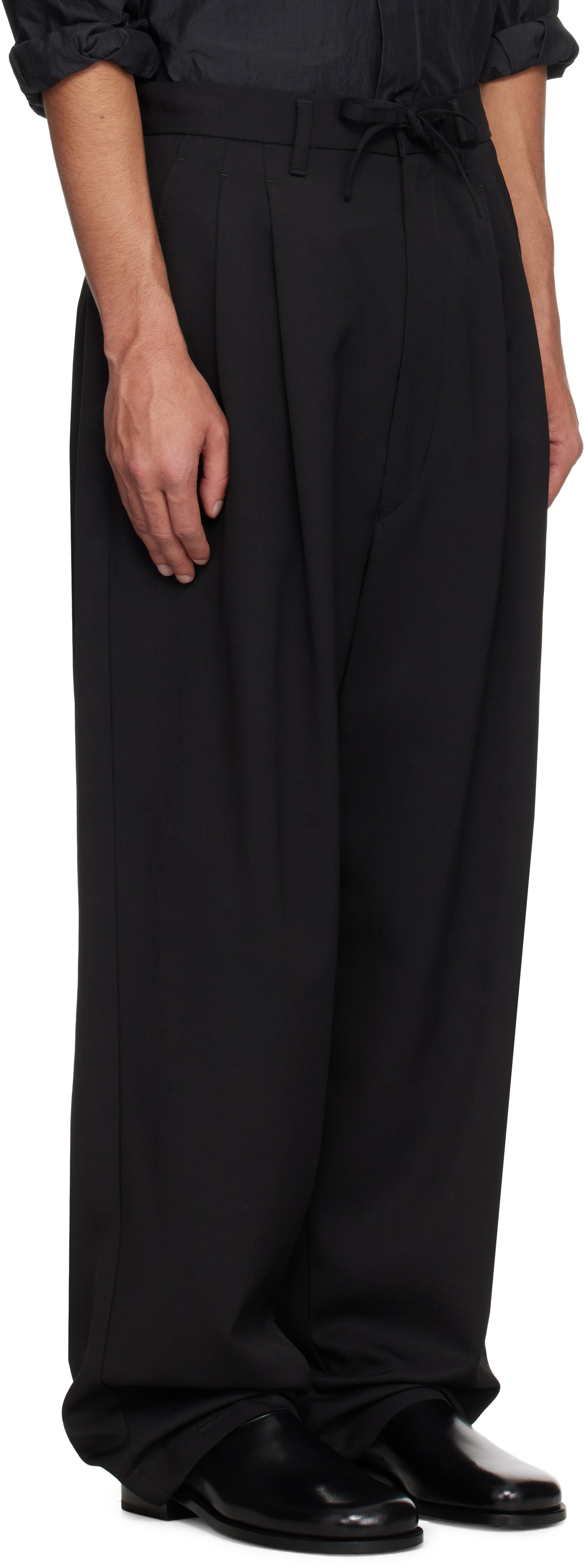 LEMAIRE Black Drawstring Pleated Trousers Lemaire