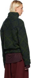 Dries Van Noten Navy & Green Jacquard Turtleneck