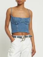 BLUMARINE - Stud Embellished Denim Logo Belt