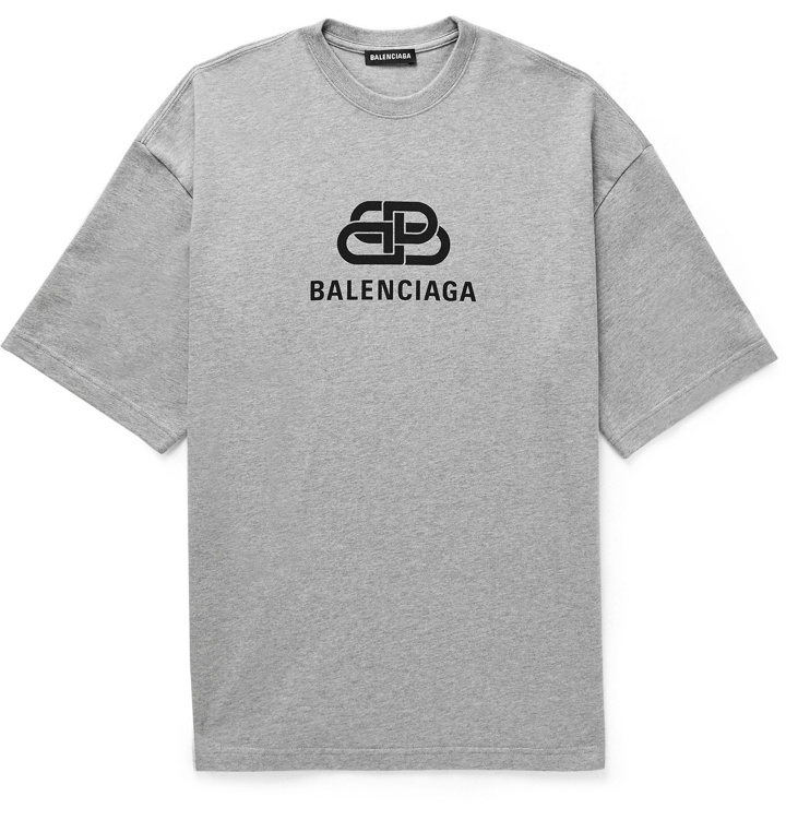 Photo: Balenciaga - Oversized Logo-Print Mélange Cotton-Jersey T-Shirt - Gray