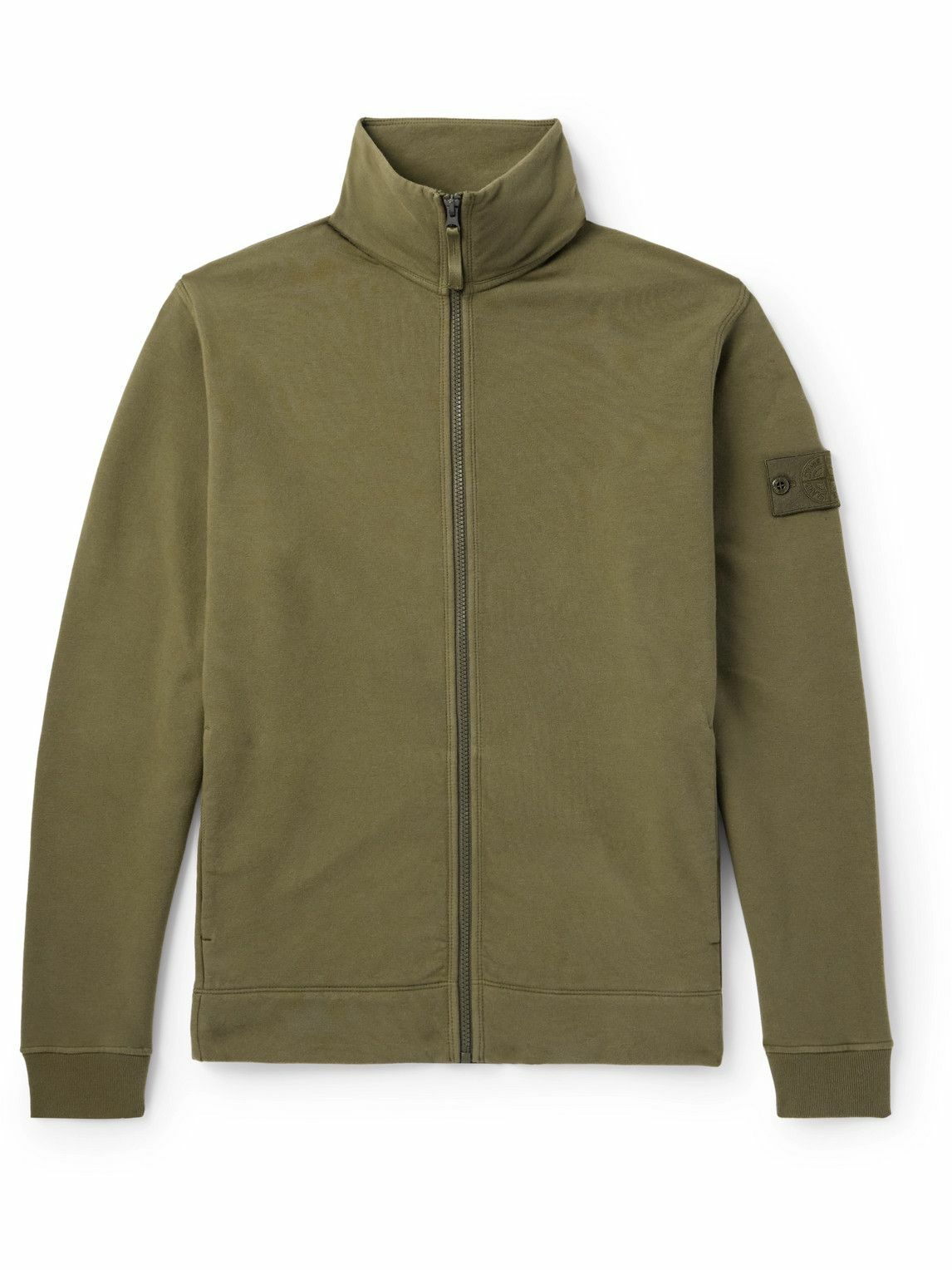 Stone Island - Ghost Cotton-Blend Jersey Zip-Up Sweatshirt - Green