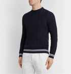 Loro Piana - Slim-Fit Striped Cable-Knit Cotton and Cashmere-Blend Sweater - Blue