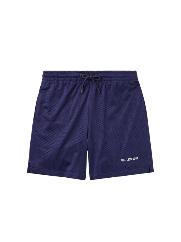Photo: Aimé Leon Dore - Straight-Leg Logo-Print Mesh Shorts - Blue