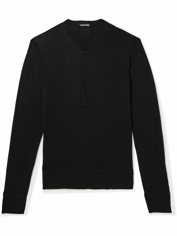 Photo: TOM FORD - Silk and Cotton-Blend Henley Sweater - Black