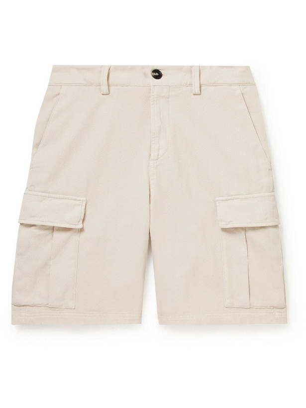 Photo: Brunello Cucinelli - Straight-Leg Garment-Dyed Herringbone Cotton-Blend Cargo Shorts - Neutrals