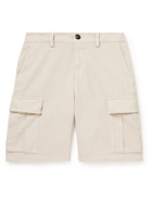 Brunello Cucinelli - Straight-Leg Garment-Dyed Herringbone Cotton-Blend Cargo Shorts - Neutrals