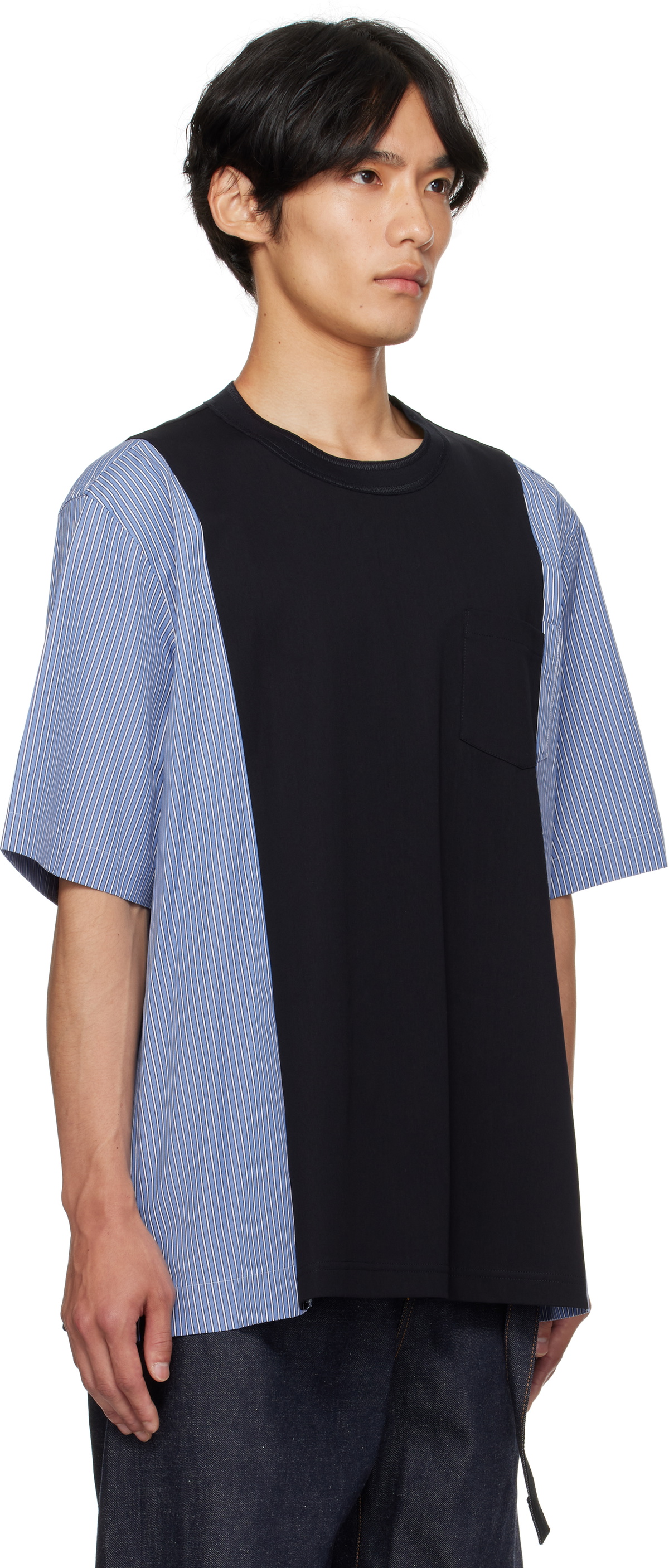 sacai Navy Poplin & Cotton Jersey T-shirt Sacai