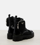 Prada Leather-trimmed mesh combat boots