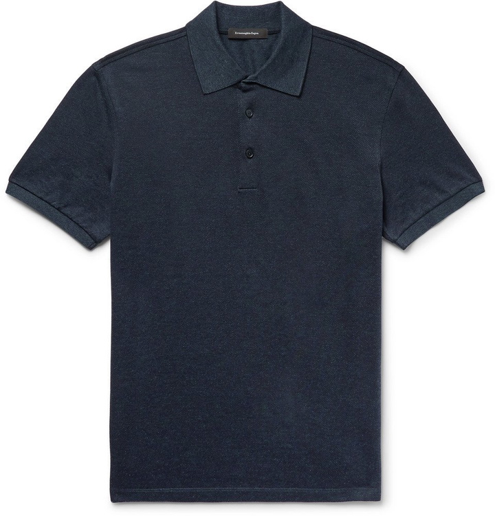 Photo: Ermenegildo Zegna - Slim-Fit Cotton-Piqué Polo Shirt - Men - Navy