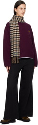 GANNI Brown Graphic Wool Scarf