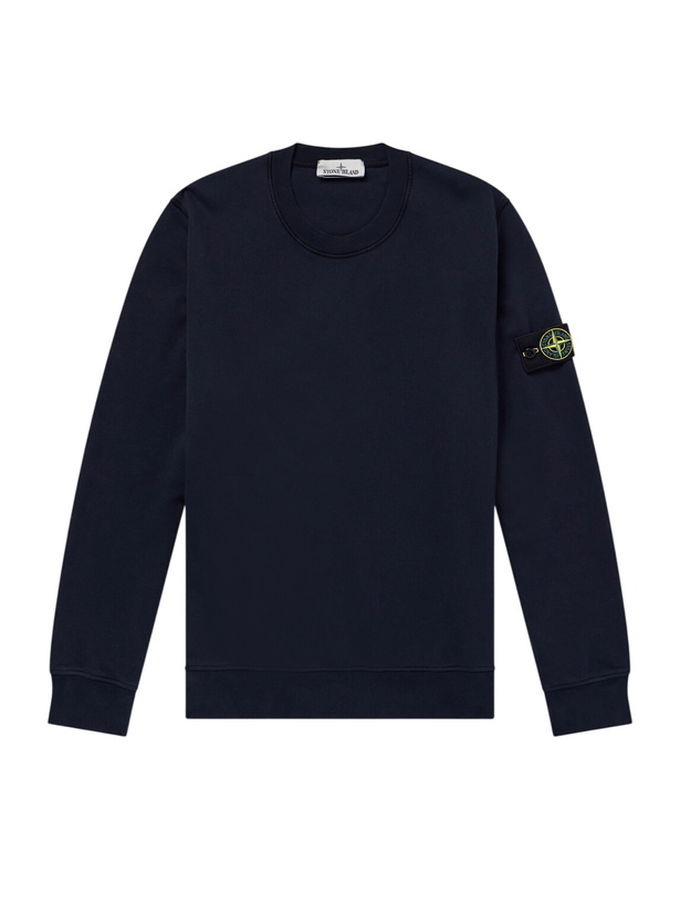 Photo: Stone Island - Garment-Dyed Cotton-Fleece Sweatshirt - Blue