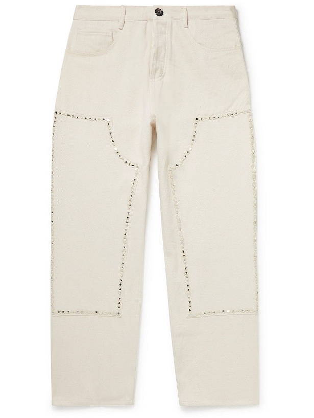 Photo: Karu Research - Tapered Embellished Panelled Cotton-Twill Trousers - Neutrals