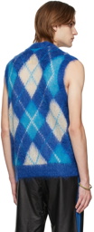 Marni Blue Iconic Mohair Argyle Vest