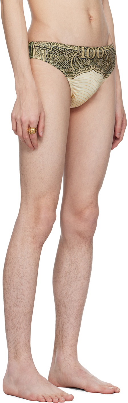 Jean Paul Gaultier Green & Beige 'The Cartouche' Swimsuit Briefs