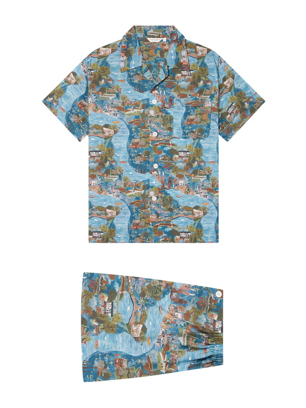 Photo: Derek Rose - Ledbury 100 Printed Cotton Pyjama Set - Blue