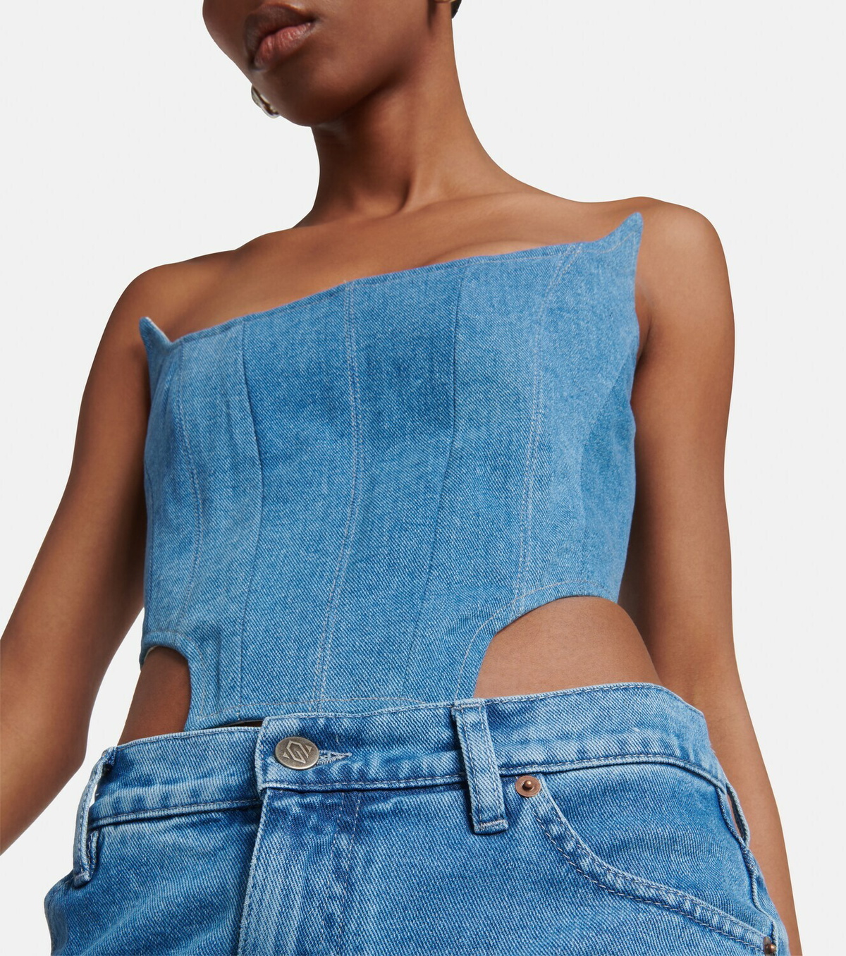 Giuseppe di Morabito Rose-appliqué denim bustier