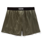 TOM FORD - Velvet-Trimmed Stretch-Silk Satin Boxer Shorts - Green