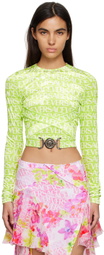 Versace Green Allover Long Sleeve T-Shirt