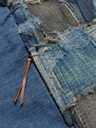 KAPITAL - Boro Distressed Patchwork Cotton and Linen-Blend Sweatshirt - Blue