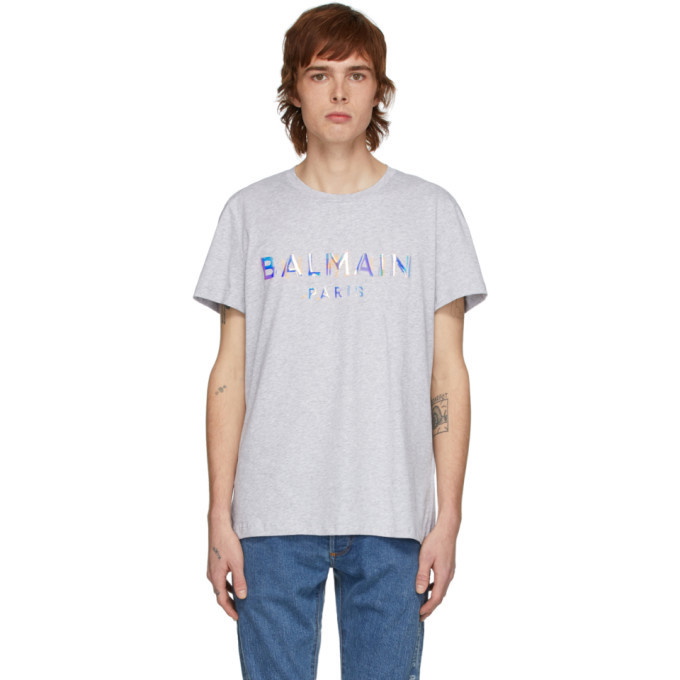 Photo: Balmain Grey Hologramme Logo T-Shirt