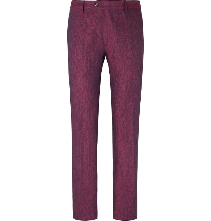 Photo: Etro - Slim-Fit Linen Trousers - Burgundy